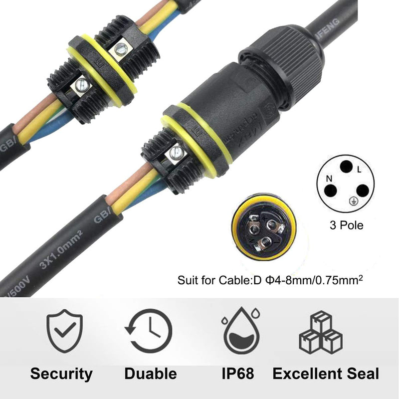 ATB FUTURE Waterproof IP68 Power Cable Junction Box Connector,Outdoor Junction Box,Ideal for 2 or 3 Pin Cables Ø4-8mm,Use for Outdoor Billboards,Tunnel Lights,Road Landscape Lights, Etc (4PACK,Black) M16 2 Way 3 Pole Ideal For Cable Diameter 4-8mm - LeoForward Australia