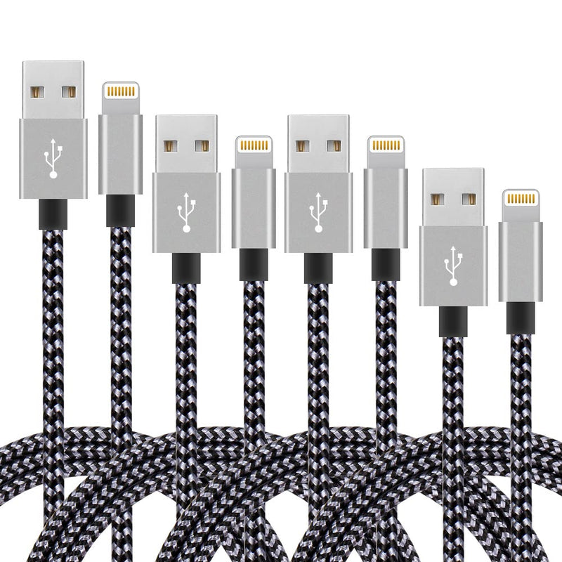  [AUSTRALIA] - 4Pack(3ft 6ft 6ft 10ft) iPhone Lightning Cable Apple Certified Braided Nylon Fast Charger Cable Compatible iPhone Max XS XR 8 Plus 7 Plus 6s 5s 5c Air iPad Mini iPod (Black+Gray) Black+Gray