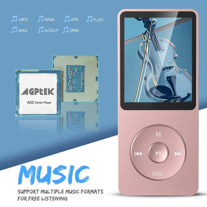  [AUSTRALIA] - AGPTEK A02 8GB MP3 Player, 70 Hours Playback Lossless Sound Music Player, Supports up to 128GB, Rose Gold