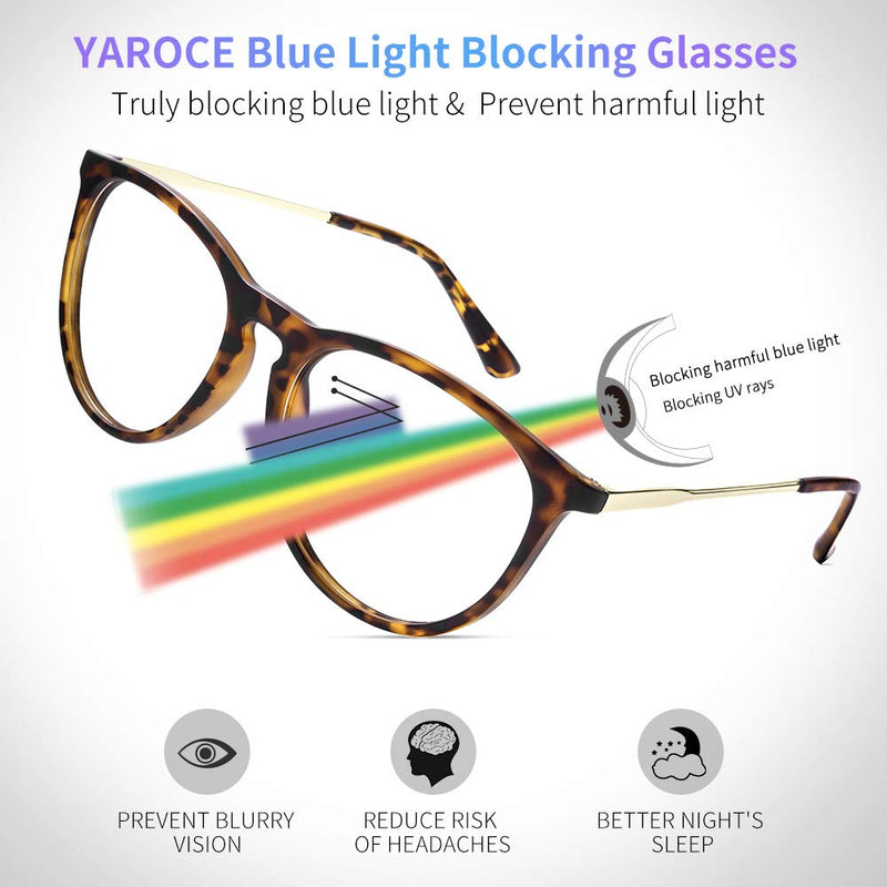 Blue Light Blocking Glasses for Women Men, Yaroce Anti Glare UV Digital Eye Strain Computer Glasses, Stylish Round Blue Blocker Gaming Glasses - Tortoise Frame - LeoForward Australia