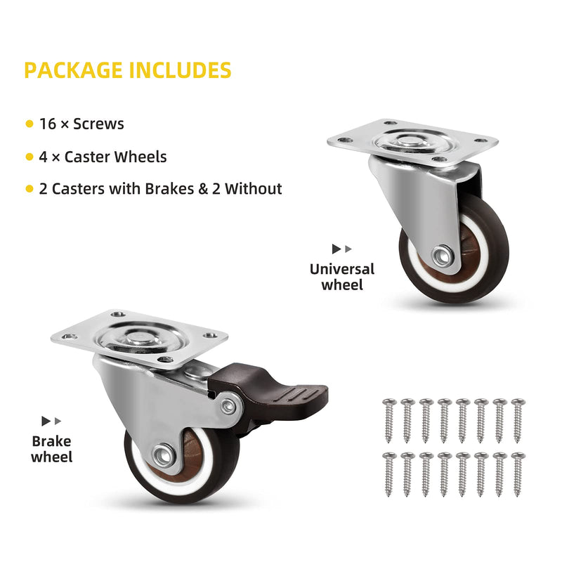  [AUSTRALIA] - 1.5 inch TPR Casters Wheel Set of 4 Soft Rubber Swivel Caster for Small Furniture with 360 Degree Top Plate (200LBS) 1.5inch