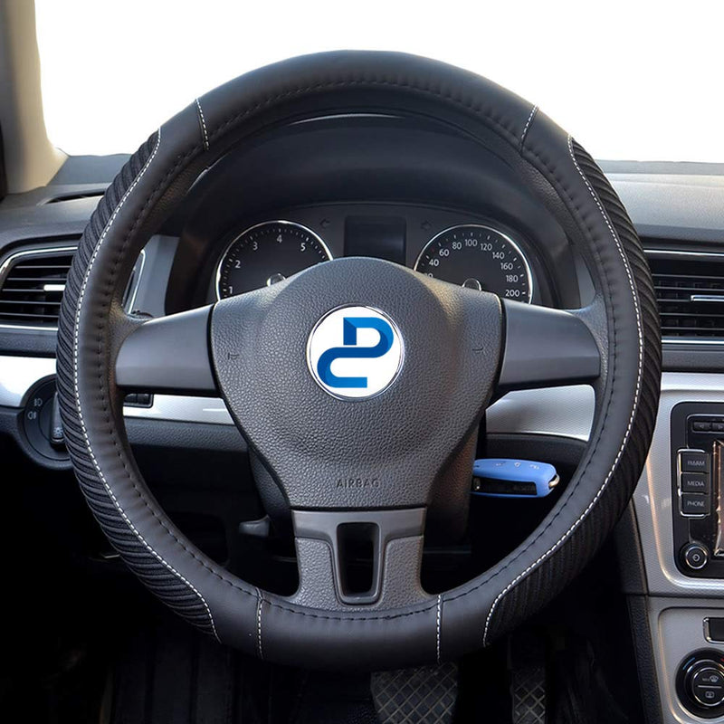  [AUSTRALIA] - DC Steering Wheel Cover Microfiber Leather with Soft Fiber Cloth, Suck Sweat, Anti-Slip, Universal 15"/38cm Black