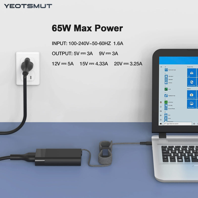  [AUSTRALIA] - New Slim HP 65w USB C Charger，Fit hp EliteBook/Chromebook/Spectre/ProBook Fast Charging Type C Travel Laptop Power Adapter
