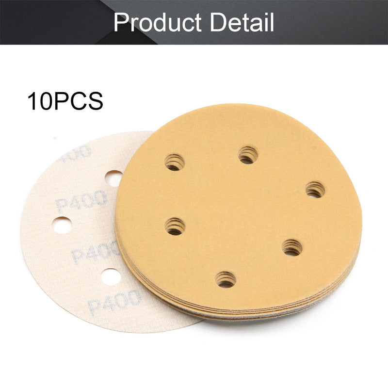  [AUSTRALIA] - Utoolmart 5" 6 Hole Hook and Loop Sanding Discs 400 Grit Aluminum Oxide Sandpaper for Random Orbit Sander Wood Metal Auto Wet and Dry Polishing Gold 10pcs 400grit