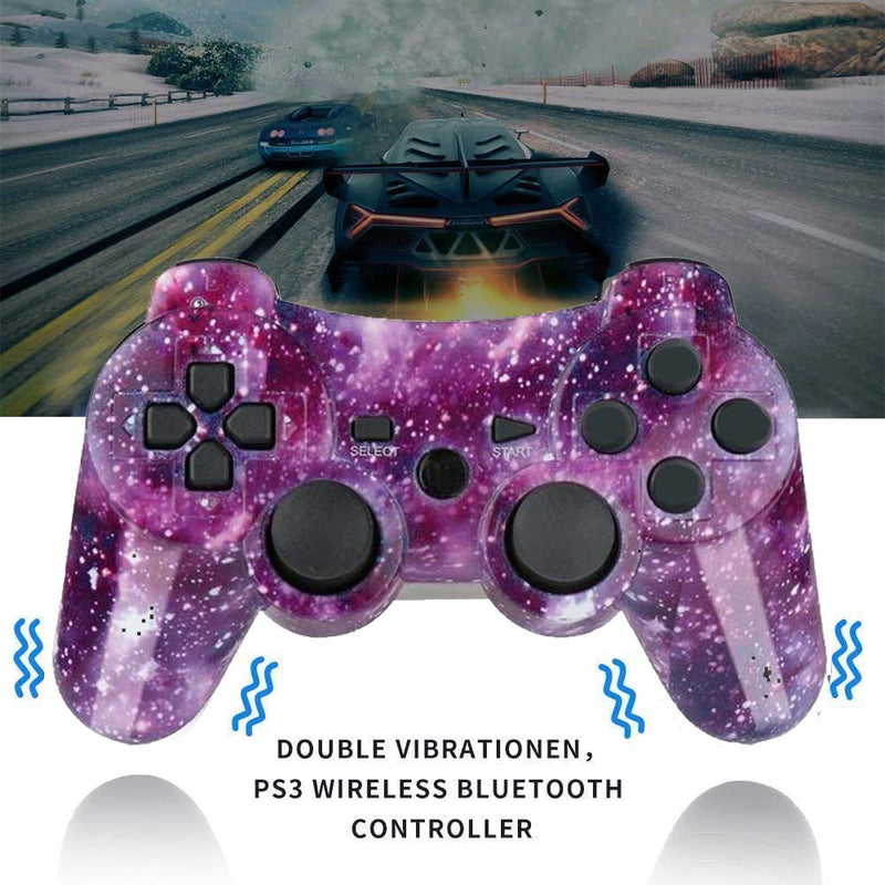  [AUSTRALIA] - PS3 Controller 2 Pack Wireless Motion Sense Dual Vibration Upgraded Gaming Controller for Sony Play Station 3 with Charging Cord (Blue+Purple) Blue and Pruple
