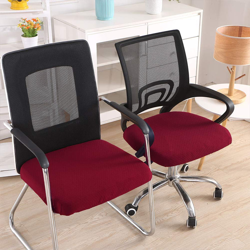  [AUSTRALIA] - Smiry Stretch Jacquard Office Computer Chair Seat Covers, Removable Washable Anti-dust Desk Chair Seat Cushion Protectors - Burgundy Chair Seat Cover