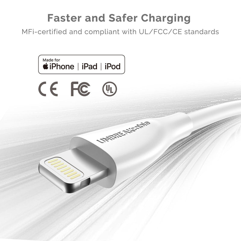 UNBREAKcable iPhone Charger Cable - [Apple MFi Certified] 3.3ft/1m iPhone Cord USB Fast Charging Lightning Cable for iPhone 11/11 Pro/11 Pro Max/X/XS/XR/XS Max/8/7/6/6 Plus, iPad 1M White - LeoForward Australia