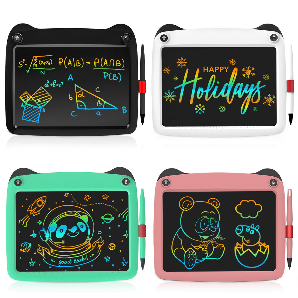  [AUSTRALIA] - Kids Writing Tablet 9 Inch, Colorful Toddler Writing Pad Drawing Tablet，Educational Learning Birthday Holiday Toys Gift for 3-8 Years Old Kids, 4-Pack (Black+Pink+White+Green)