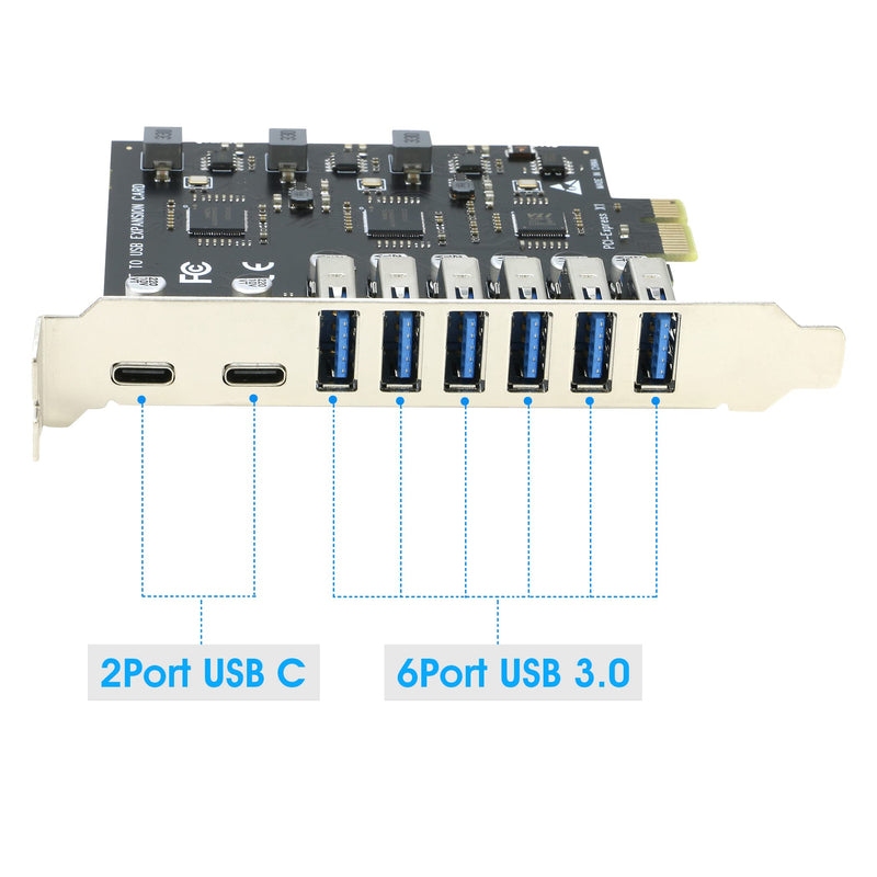  [AUSTRALIA] - USB 3.0 PCIe Card, RIITOP PCI-e to 2Port USB C + 6 Port USB 3.0 Internal Expansion Card 5Gbps