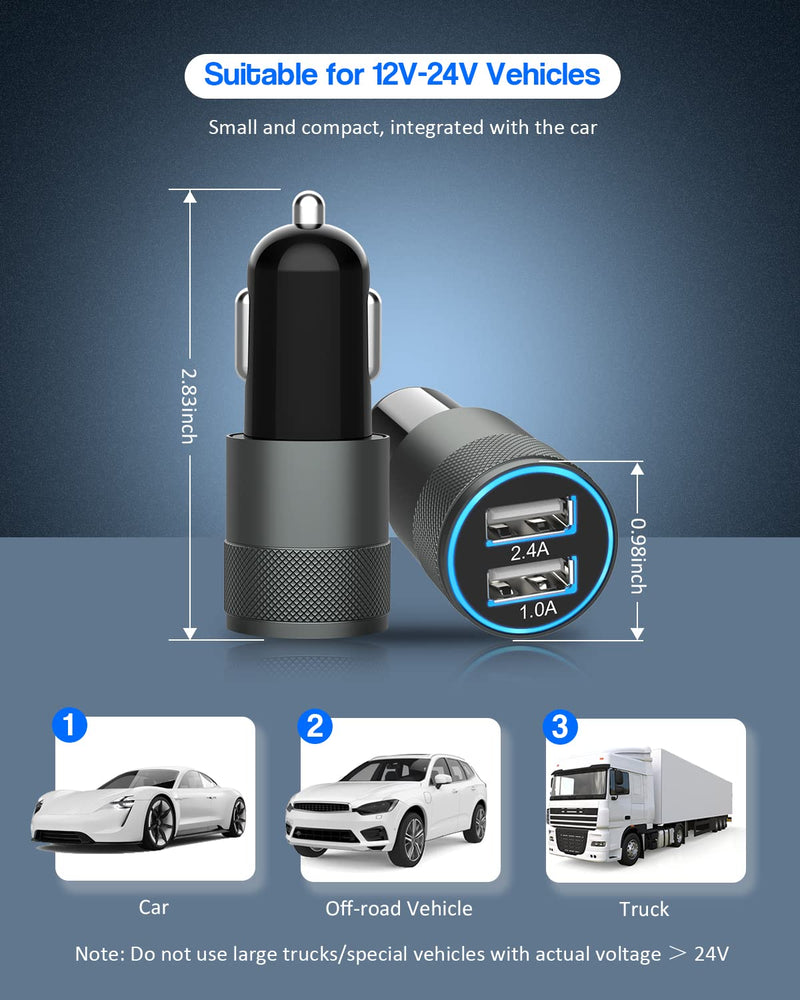  [AUSTRALIA] - [Apple MFi Certified] iPhone Car Charger,3.4a Fast Charge Dual Port USB Cargador Carro Lighter Adapter USB Car Charger iPhone Metal Cigarette Lighter [2Pack] Lightning Cable for iPhone/iPad/Airpods