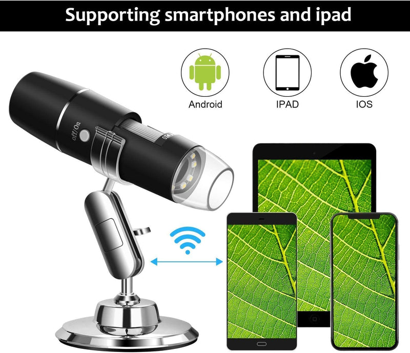  [AUSTRALIA] - WADEO Digital USB Microscope, Portable WiFi Microscope 50X-1000X Magnification with Endoscopy and 8 LED, Digital Microscope for Android, iOS, Windows Silver, 50X-1000X Magnification