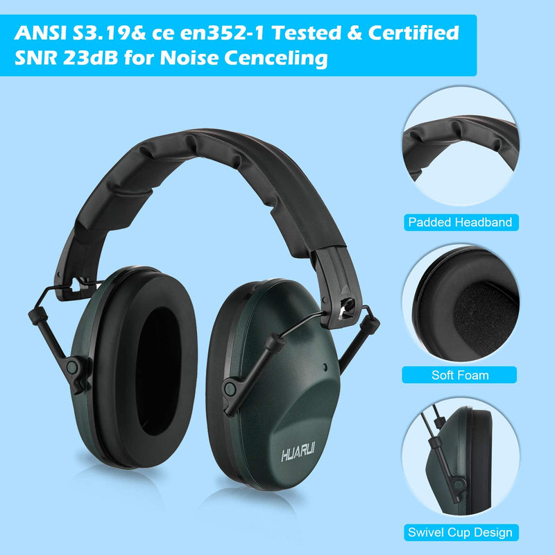  [AUSTRALIA] - Huarui Noise Cancelling Ear Muff for Shooting Hunting, Adjustable Ear Protection Dark Green