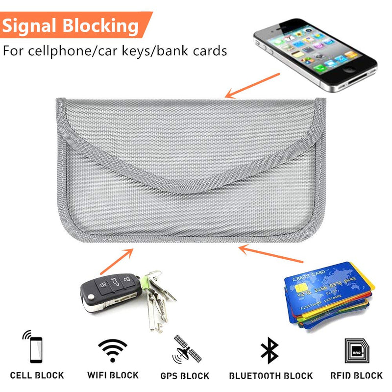  [AUSTRALIA] - Faraday Bag,RFID Signal Blocking Bag(2 Pack) Shielding Pouch Wallet Case for Cell Phone Privacy Protection and Car Key FOB, Anti-Tracking Anti-Spying (Silver) Silver