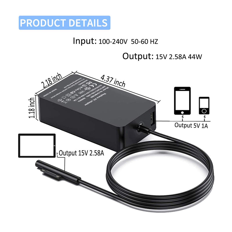  [AUSTRALIA] - Surface Pro Charger Surface Laptop Charger,Smartwifi 15V 2.58A 44W Portable Charger for Surface Laptop & Surface Pro (2017) & Surface Book and Surface Pro 3/Pro 4/Pro 5/Pro 6