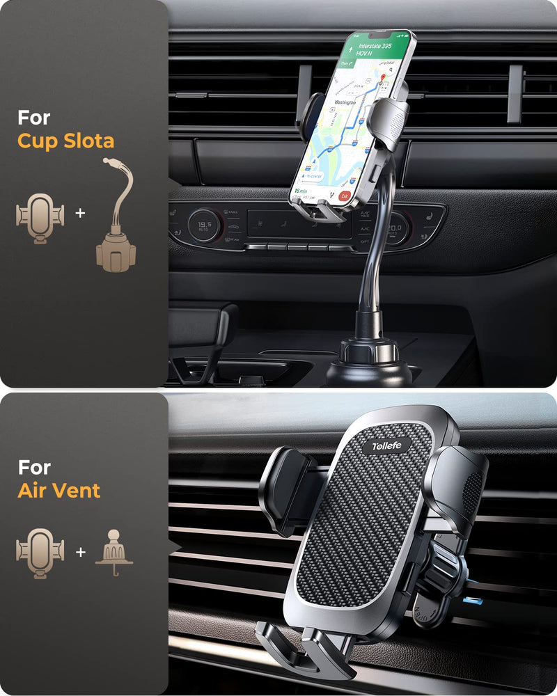  [AUSTRALIA] - TOLLEFE 2-in-1 Cup Holder Phone Mount with Vent Clip, Cup Phone Holder for Car, [Adjustable Gooseneck & Ultra Stable], Car Phone Holder Mount for iPhone14 13 12 Pro Max, X XR Samsung S22 All Phones