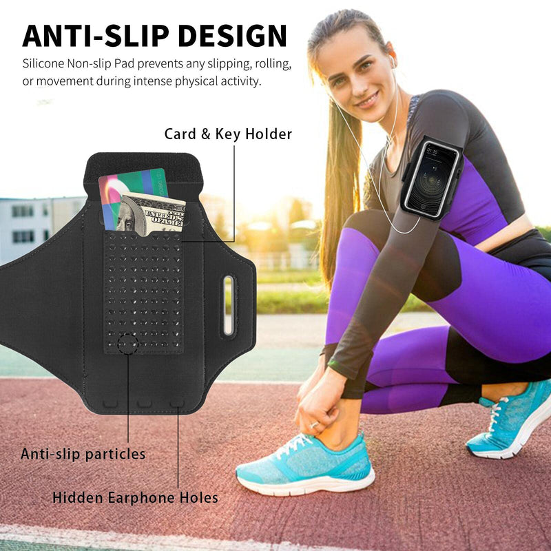  [AUSTRALIA] - HAISSKY Running Armband with Airpods Bag Cell Phone Armband for iPhone 12 Pro/11 Pro/XS/X/8, Galaxy S21/S20/S10, Water Resistant Sports Phone Holder & Zipper Slot Car Key Holder for 6.4 inch Phone Black