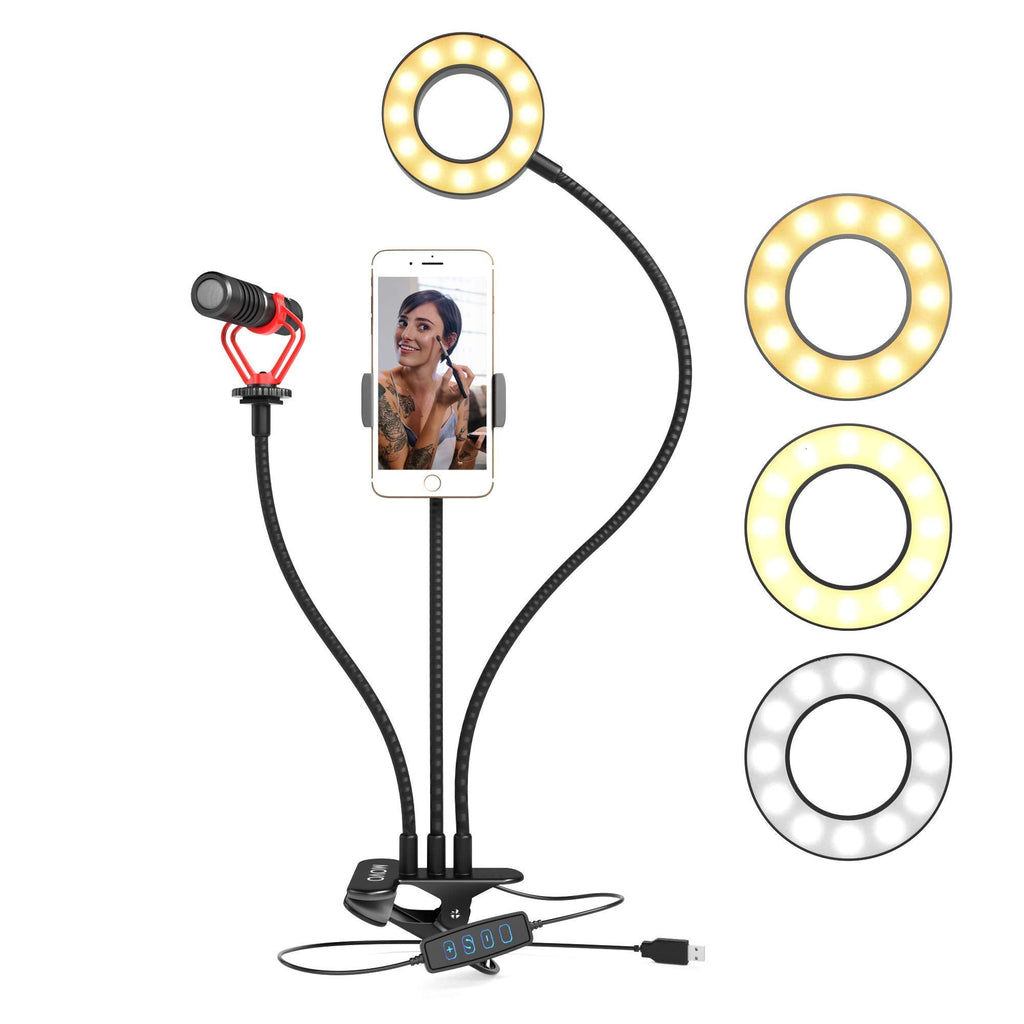  [AUSTRALIA] - Movo Desk Ring Light with Stand and Phone Holder with VXR10 Video Microphone Compatible with iPhone, Android Smartphones - Smartphone Video Recording Kit Perfect for Vlogging and YouTube Equipment