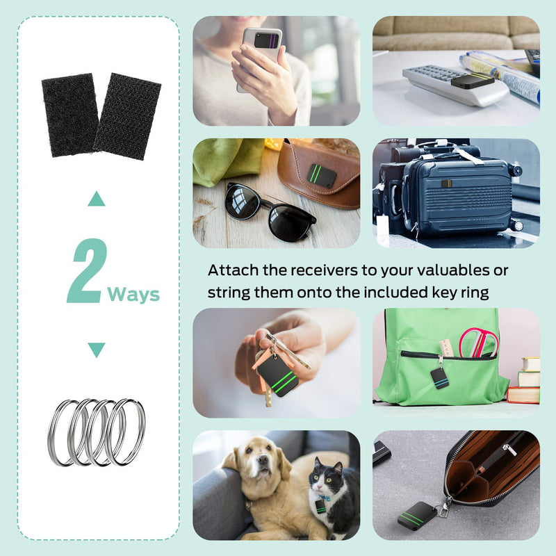  [AUSTRALIA] - Key Finder, Esky 80dB RF Item Locator with 100ft Working Range, Wireless Wallet Tracker with 1 Transmitter and 6 Receivers for Finding Key, Remote, Pet and Wallet, Batteries Included-Black Black