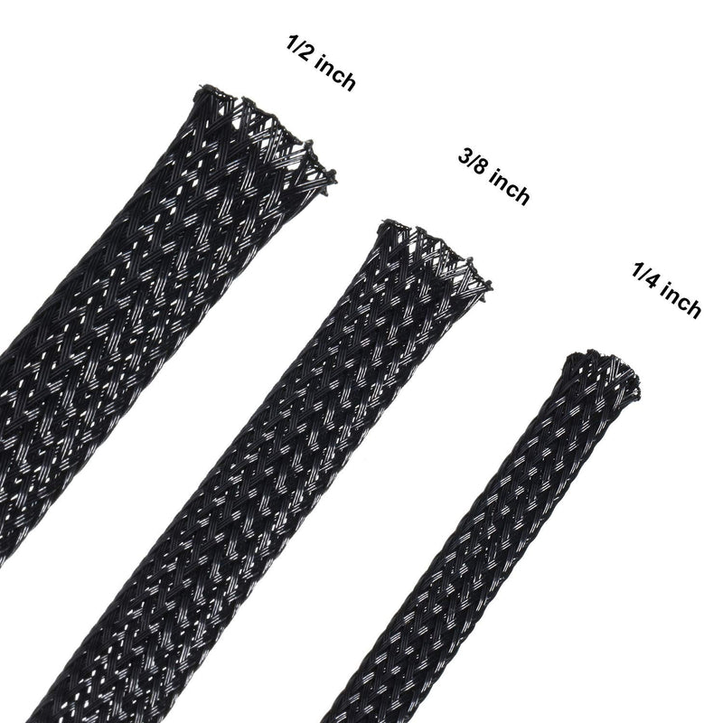  [AUSTRALIA] - 50ft PET Expandable Braided Cable Sleeve, Wire Sleeving with 127 Pieces Heat Shrink Tube for Audio Video and Other Home Device Cable Automotive Wire (1/2 Inch, 1/4 Inch, 3/8 Inch, Black) 1/2 Inch, 1/4 Inch, 3/8 Inch