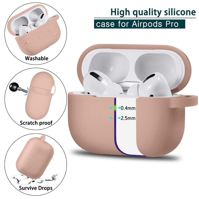  [AUSTRALIA] - R-fun AirPods Pro Case Cover with Keychain, Full Protective Silicone Skin Accessories for Women Men Girl with Apple 2019 Latest AirPods Pro Case, Front LED Visible-Milk Tea B-Milk tea