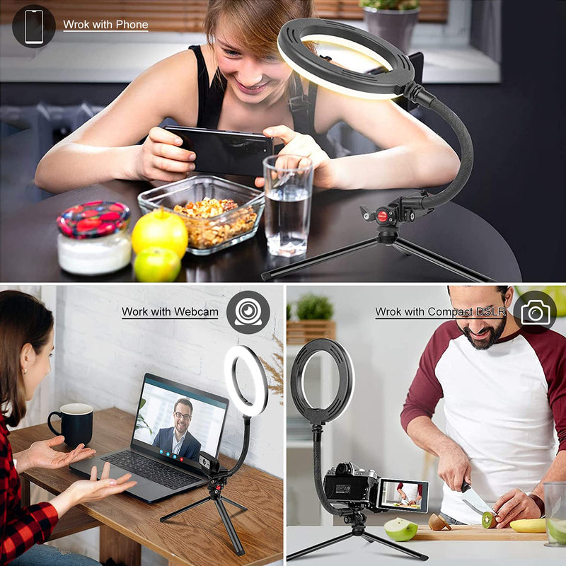 Video Conference Lighting with Tripod Stand, 8" Desktop Ring Light with 1/4" Thread Handle Grip Phone Holder for Photography,Live Stream, Zoom Meeting, Video Calls,for Phone Webcam GoPro Compact DSLR - LeoForward Australia