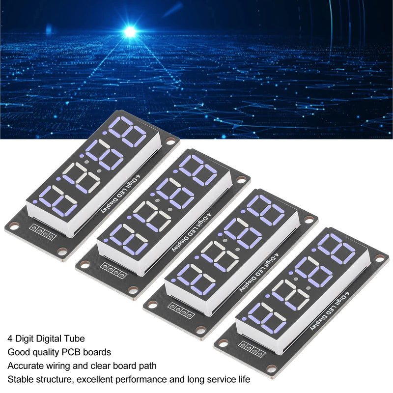  [AUSTRALIA] - 4 Set 4 Digit Digital Tube with Pin Header LED Display Board 7 Segments Clock Module TM1637 0.56in Clock Double Dots Module (Blue MRA041C)