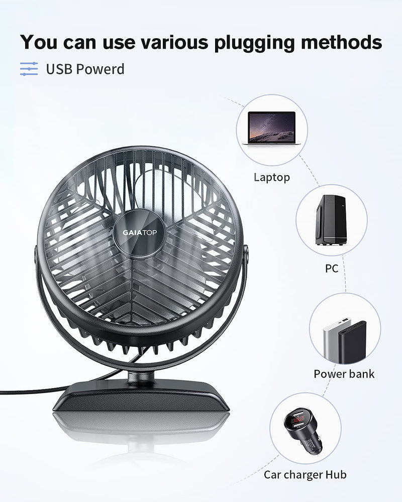  [AUSTRALIA] - Gaiatop USB Desk Fan, Small But Powerful, Portable Quiet 3 Speeds Wind Desktop Personal Fan, Dual 360° Adjustment Mini Fan for Better Cooling, Home Office Car Outdoor (Black White) Black White