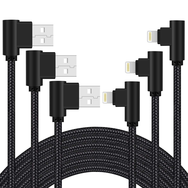  [AUSTRALIA] - Osecet iPhone Charger 3ft MFi Certified 3 Pack 90 Degree Nylon Braided Lightning Cable Right Angle iPhone Charging Cord for iPhone 13 12 11 Pro X XS XR 8 Plus 7 6 5 and More (Black, 3 FT) Black