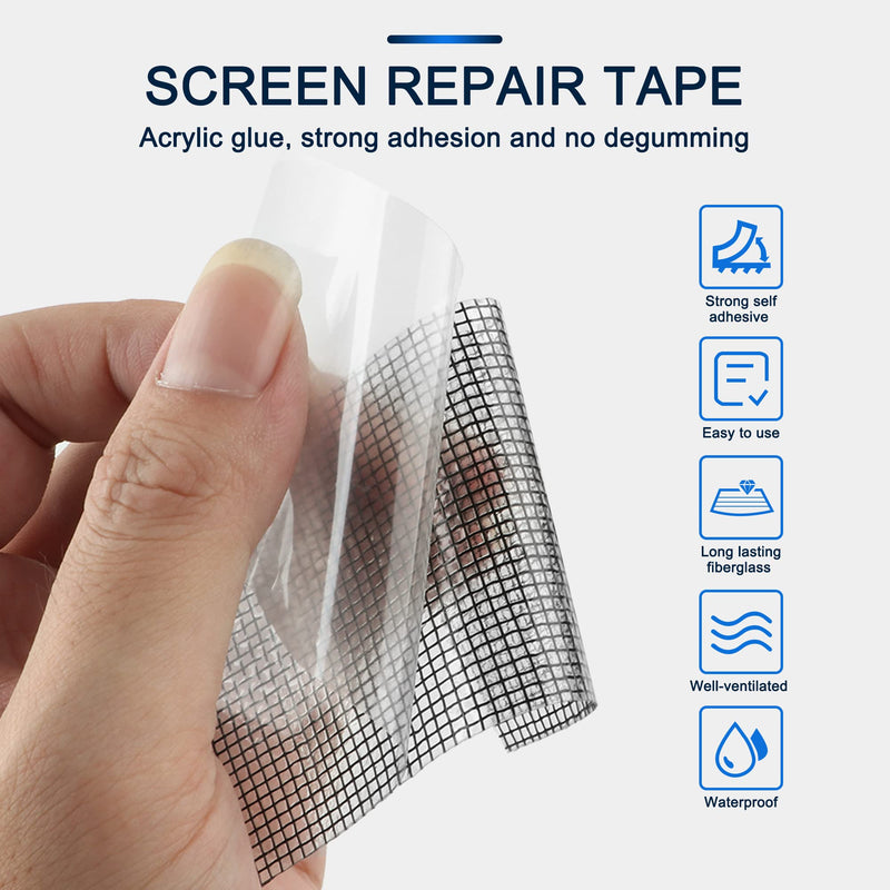  [AUSTRALIA] - Window Screen Repair Kit, 2" × 16.5' Black Screen Patch Repair Kit Strong Adhesive Fiberglass Covering Mesh Tape for Window Door Tears Holes