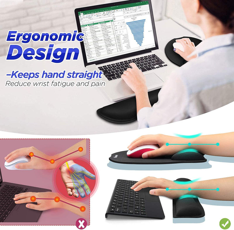  [AUSTRALIA] - Gimars Upgrade Enlarge Superfine Fibre Soft Smooth Gel Ergonomic Mouse Pad Wrist Support and Keyboard Wrist Rest for Computer, Laptop, Mac, Gaming and Office, Durable, Comfortable and Pain Relief Black