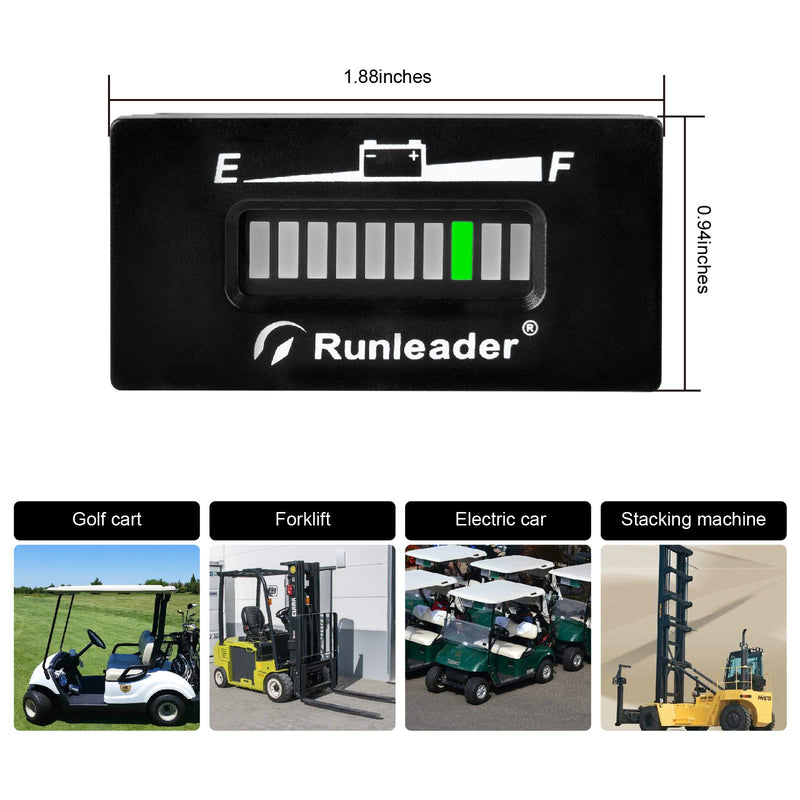 Runleader 12V to 48V LED Battery Fuel Gauge Meter,Battery State of Charge & Discharge for Club Car Forklift Scrubber Machine Travel Trailer Go-Kart and Floor Care Equipment. (RL-BI029-36V) RL-BI029-36V - LeoForward Australia