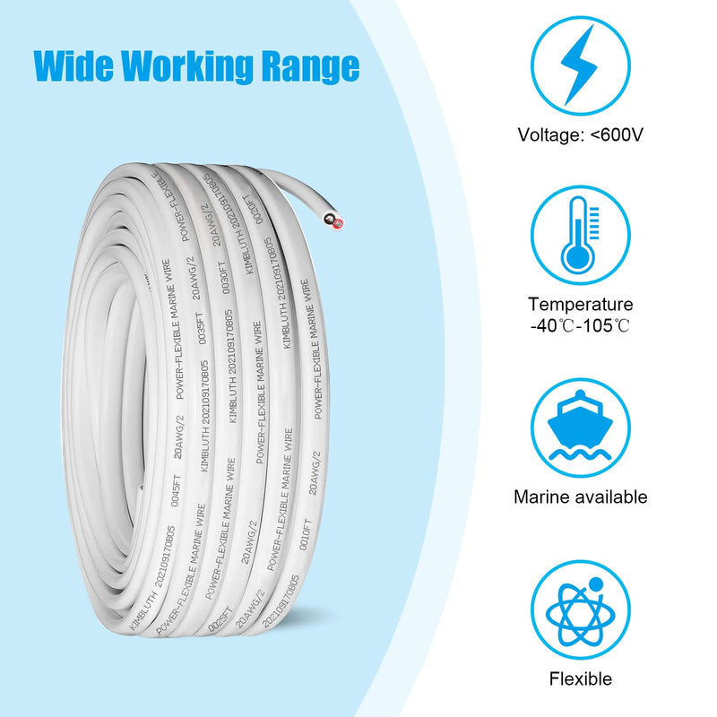  [AUSTRALIA] - Kimbluth 20 Gauge Duplex Marine Wire Tinned Copper Boat Cable, 50ft 20 AWG Standard USA OFC Oxygen Free Copper Wire for Automotive Boat Speakers Solar Outdoors