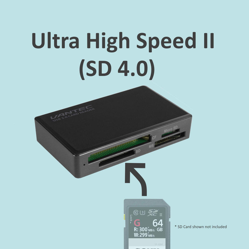  [AUSTRALIA] - Vantec USB 3.0 Multi-Card Reader UHS-II, SD 4.0, Multi-LUN (UGT-CR615), Black