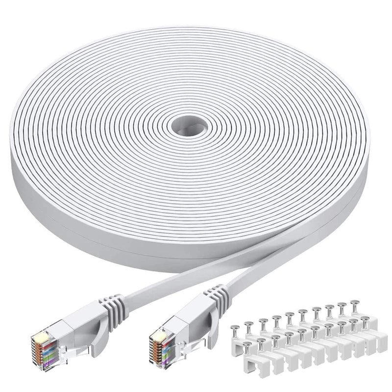  [AUSTRALIA] - Cat6 Ethernet Cable 60 FT White, BUSOHE Cat-6 Flat Computer Internet LAN Network Ethernet Patch Cable Cord, Faster Than Cat5e/Cat5, LAN Wire with RJ45 Connectors for Router, Modem - 60 Feet 60FT