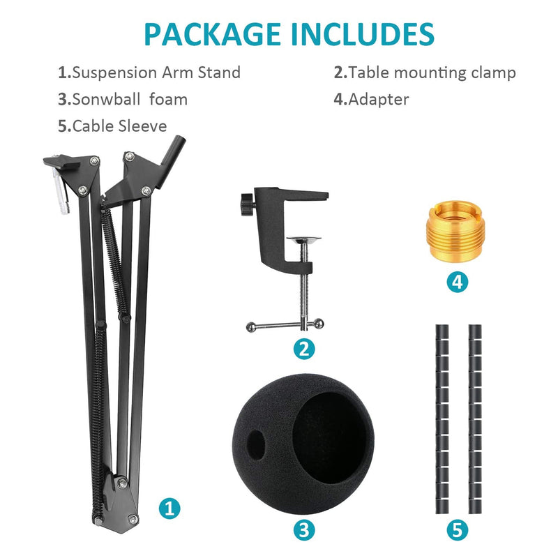  [AUSTRALIA] - Snowball iCE Mic Boom Arm Stand with Pop Filter, Compatible with Blue Snowball, Blue Snowball Ice USB Microphone with Cable Sleeve by SUNMON Mic Stand with Pop Filter and Cable Sleeve