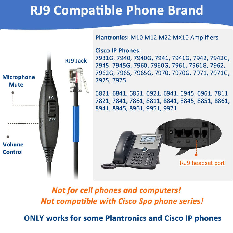  [AUSTRALIA] - Callez RJ9 Phone Headset for Cisco Office Phones, Corded Telephone Headset with Microphone Noise Cancelling for Cisco IP Phones 6941 7811 7841 7941 7942 7945 7962 7965 7975 8841 8845 8851 8861 8945