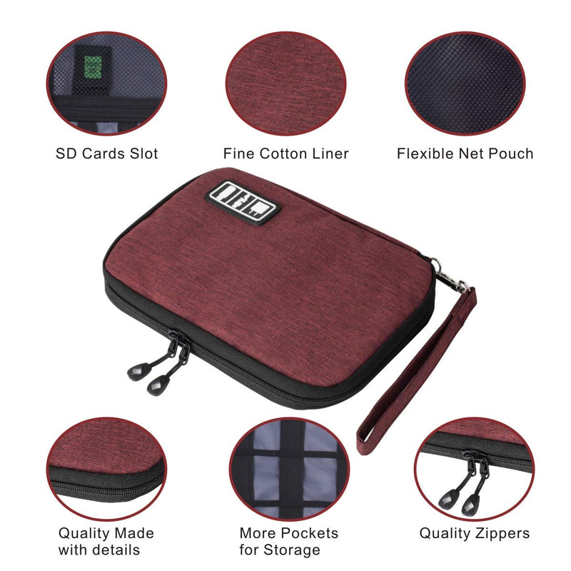  [AUSTRALIA] - Travel Cable Organizer Bag Waterproof Portable Electronic Organizer for USB Cable Cord Phone Charger Headset Wire SD Card,5pcs Cable Ties Red