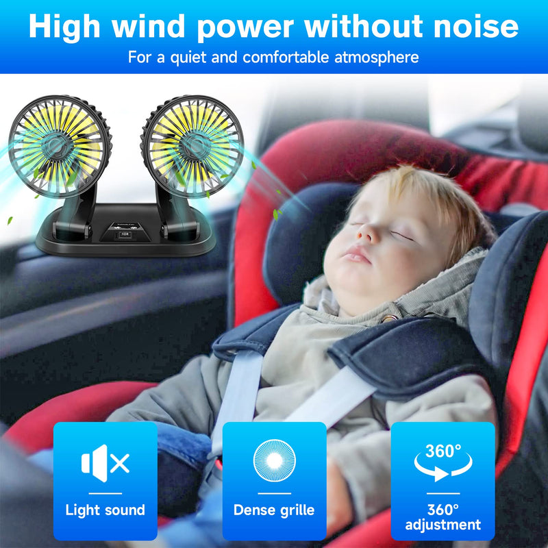  [AUSTRALIA] - BESWORLDS Car Fan, 12V Portable Cooling Fan Dual Head 360 Degree Rotatable Telescopic 2 Speed Quiet Strong Dashboard Cooling Air Circulator Fan for Sedan SUV RV Boat Auto Vehicles Golf Carts black 8in