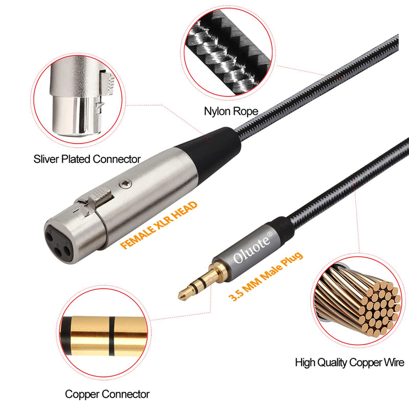  [AUSTRALIA] - Oluote 3 Pin XLR Female to TRS 3.5mm (1/8") Male Microphone Cable, MIC Audio Interconnect Cable for Studio Sound Consoles Jack Lead Balanced Signal Interconnect Cable 3 Pin XLR Female to TRS Male 1.5M/4.92FT