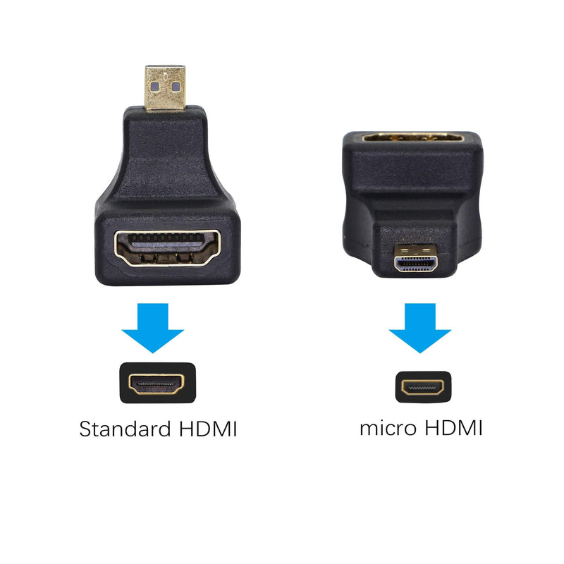  [AUSTRALIA] - Micro HDMI Adapter, Right Angle 270 Degree Micro HDMI to Standard HDMI 1.4 Gold Plated Connector, Support 3D 4K 1080P, YOUCHENG for Cameras, Computers, Projectors（2-Pack）