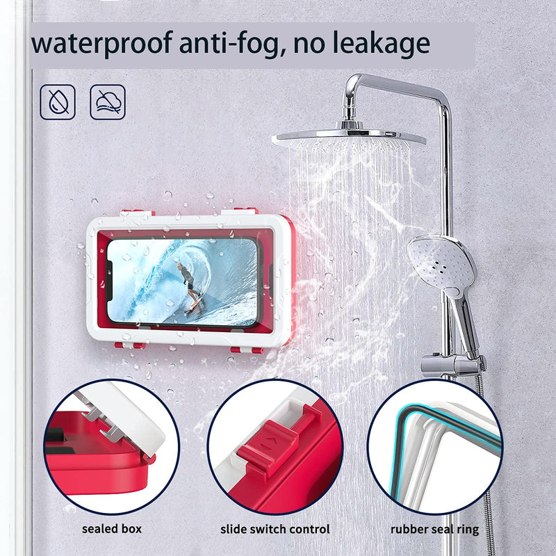  [AUSTRALIA] - ROISKIN 2021 Upgrade Waterproof Shower Case Fits Under 7 inches Phone with Strong Adhesion for Shower Glass Mirror Bathtub, 360 Rotatable Cellphone Holder with Anti-Fog HD Clarity Sensitivity,White White