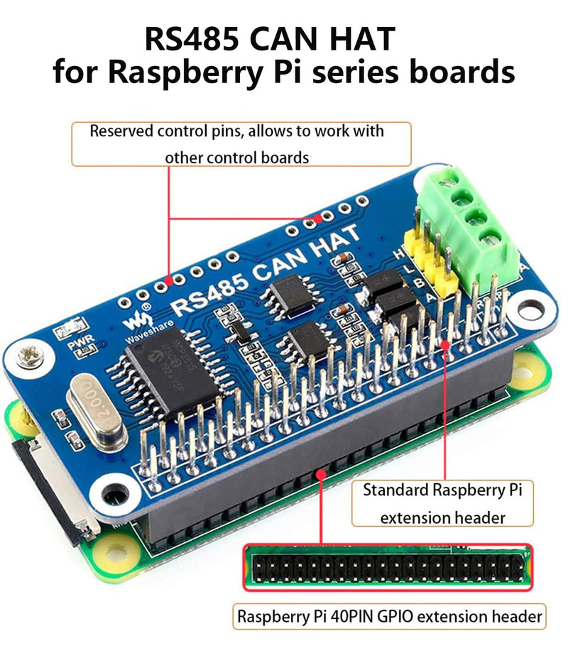  [AUSTRALIA] - RS485 CAN HAT for Raspberry Pi 4 3/2/1 Model B B+ A+, Onboard CAN Controller MCP2515 via SPI Interface, Transceiver SN65HVD230 and SP3485, Allow Long-Distance Communication via RS485/CAN Function