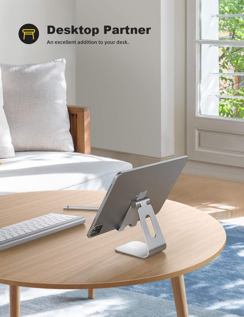  [AUSTRALIA] - Tablet Stand Multi-Angle, Lamicall Tablet Holder: Desktop Adjustable Dock Cradle Compatible with Tablets Such As iPad Air Mini Pro, Phone 13 Pro 12 Mini 11 XS Max XR X 6 7 8 Plus (4 -13 inch) - Silver