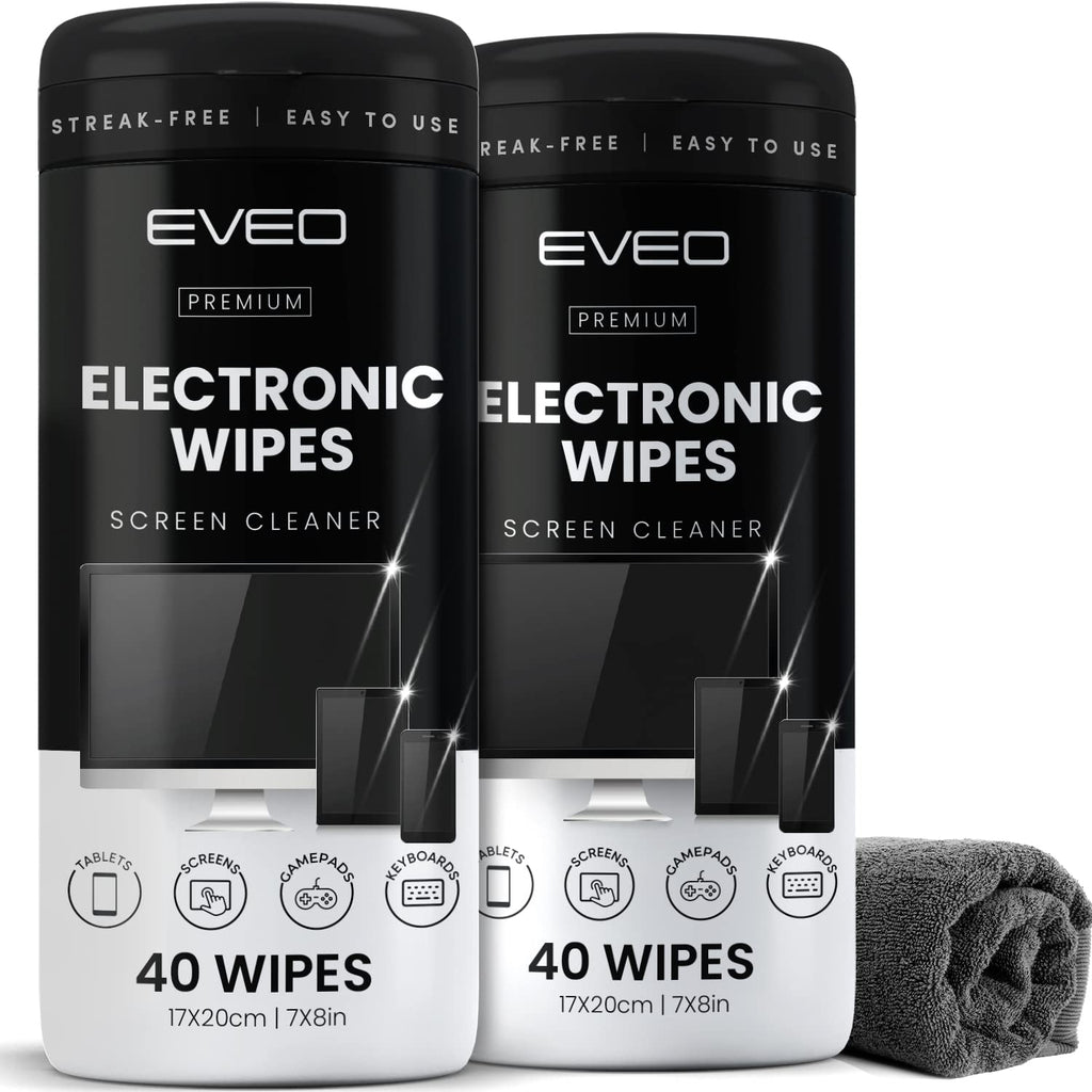  [AUSTRALIA] - Electronic Wipes Streak-Free for Screen Cleaner & Smart Watch [2 Pack x 40] TV Screen, Smart TV, Computer Screen, Laptop, Phone, Tablet, and Electronics Devices - Microfiber Cloth Included [80 Wipes] 2 Pack