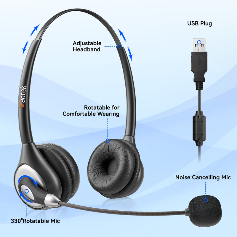  [AUSTRALIA] - USB Headset with Microphone Noise Cancelling & Audio Controls, Computer Headphones for PC Laptop, Business, Home Office, Call Center, Skype, Zoom, Webinar, Clear Chat, Super Light,Binaural Binaural