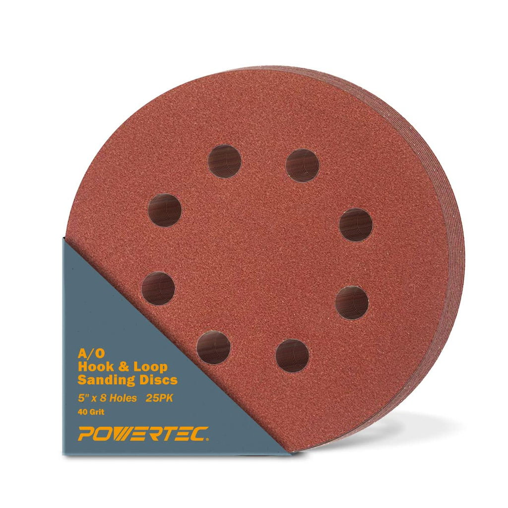  [AUSTRALIA] - POWERTEC 45004 A/O Hook and Loop 8 Hole Disc, 5-Inch, 40 Grit, 25 PK 40 Grit, 25PK 5"x8, Red