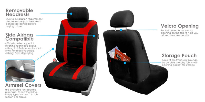  [AUSTRALIA] - FH Group FB070102 Sports Seat Covers (Red) Front Set – Universal Fit for Cars Trucks & SUVs