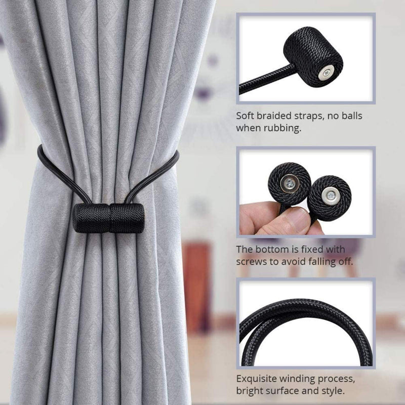  [AUSTRALIA] - UNeeKoo 2 Magnetic Curtain Tiebacks- Drapery Holdbacks, Tie Backs Holdback for Blackout Sheer Window Treatment, Upgrade 2020 (2, Black)
