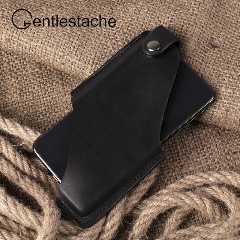  [AUSTRALIA] - Gentlestache Leather Phone Holster, Phone Holder for Belt Loop, Cell Phone Cases, Leather Belt Pouch with Magnetic Button Black A-Black