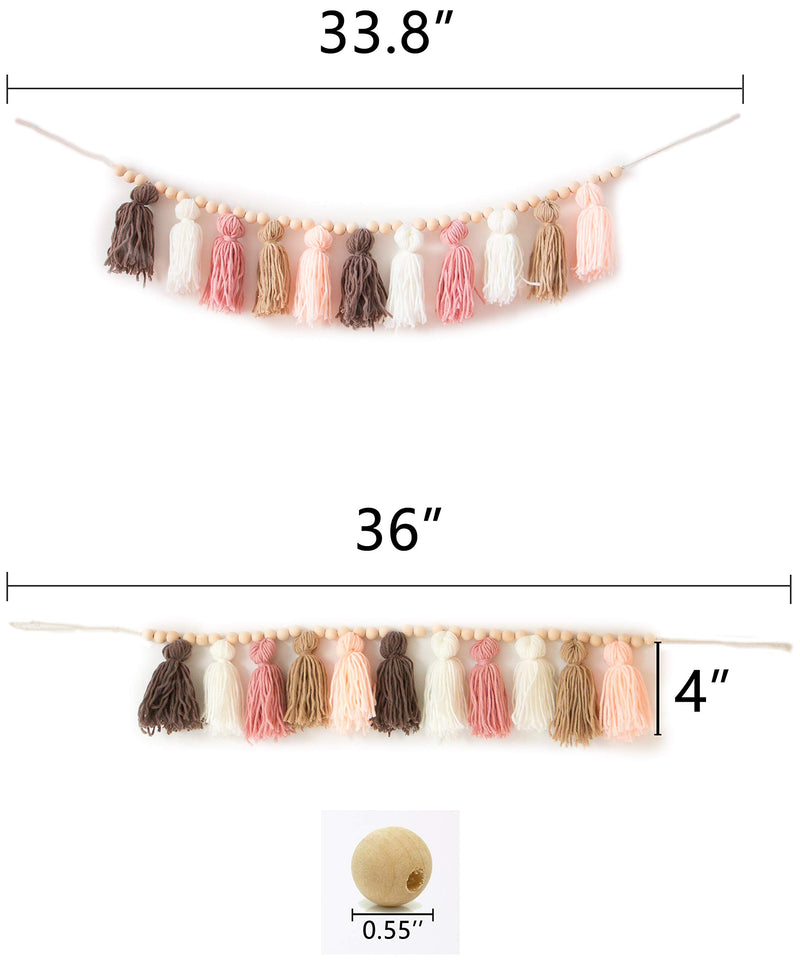  [AUSTRALIA] - Decocove Tassel Garland - Boho Tassel Garland with Wood Beads - Wall Decor for Dorm, Girls Room and Nursery Room (36 inch) - Blush and Terra Cotta 36 inch
